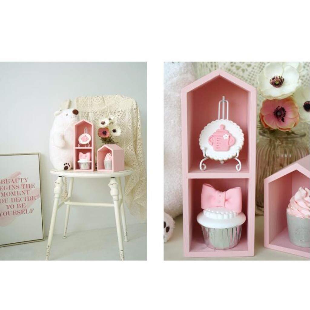 WINTI House Shape Cupcake Stand Wood Cake Tool Ornament Pink Double Layer