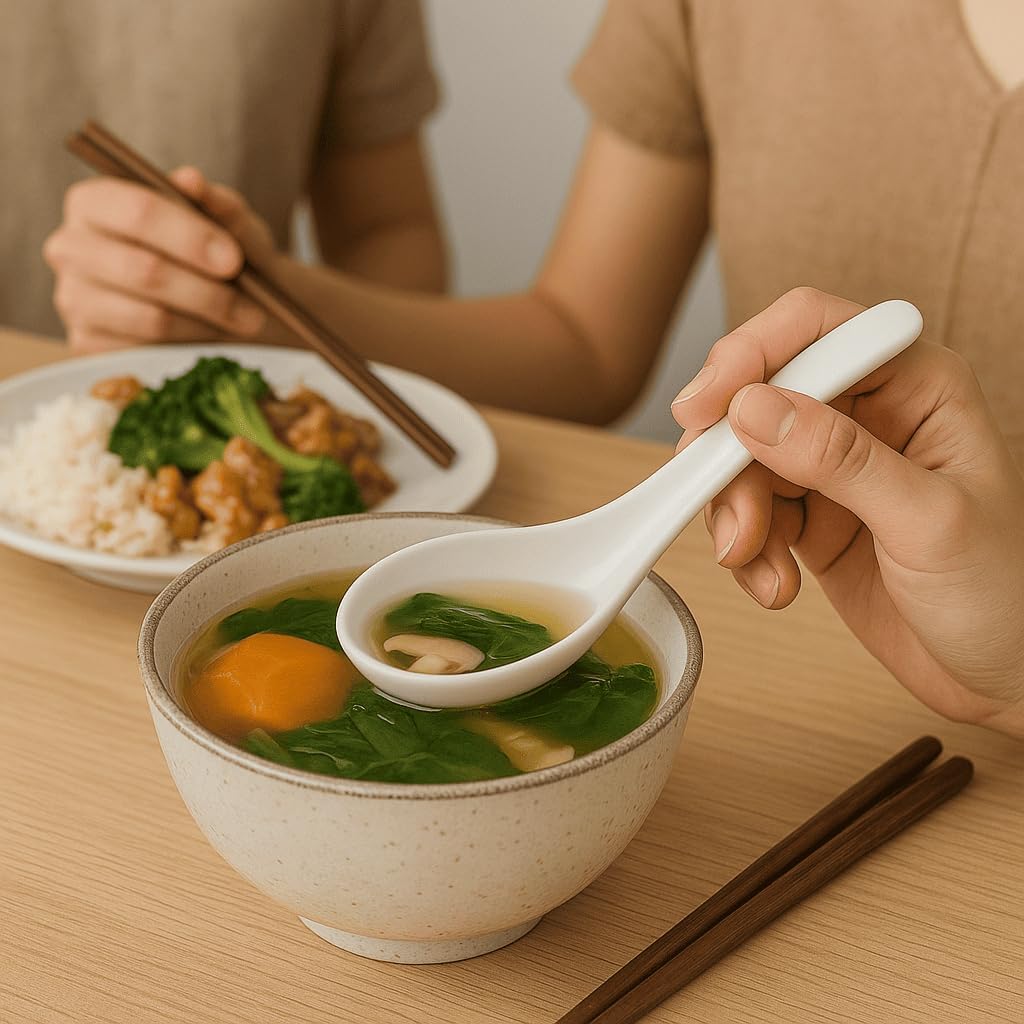 Asian Soup Spoons Set - Durable Meline Spoon for Ren, Miso, Japanese &