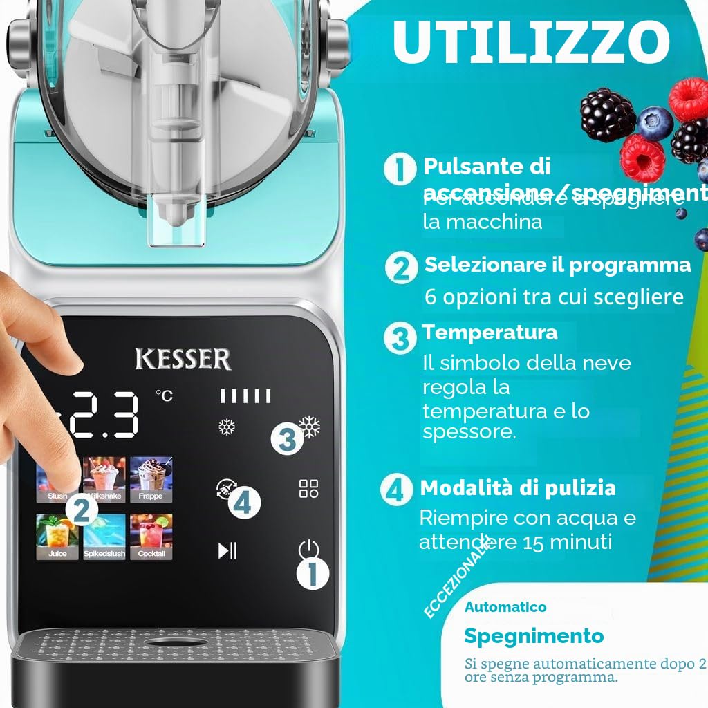 KESSER Slush - Macchina per la casa – Slush Ice Maker 2 l – per slush, cocktail gelato, frappè, frappè, frappé e succo congelato – in 25 minuti & con 6 programmi, con 3 tazze e ricettario, colore