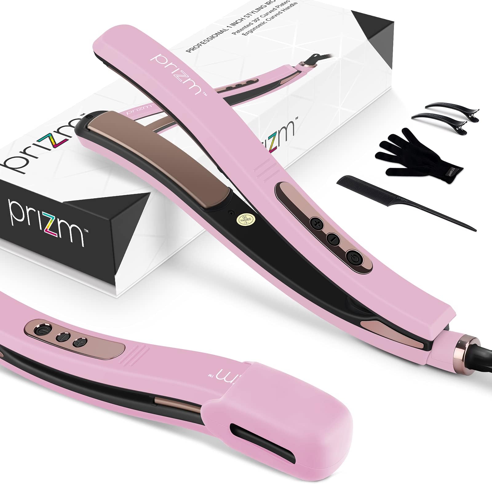 Patented 30° Curved Hair Iron, Standard 1” Hair Straightener & Curler 2 in 1, Full Control While Styling