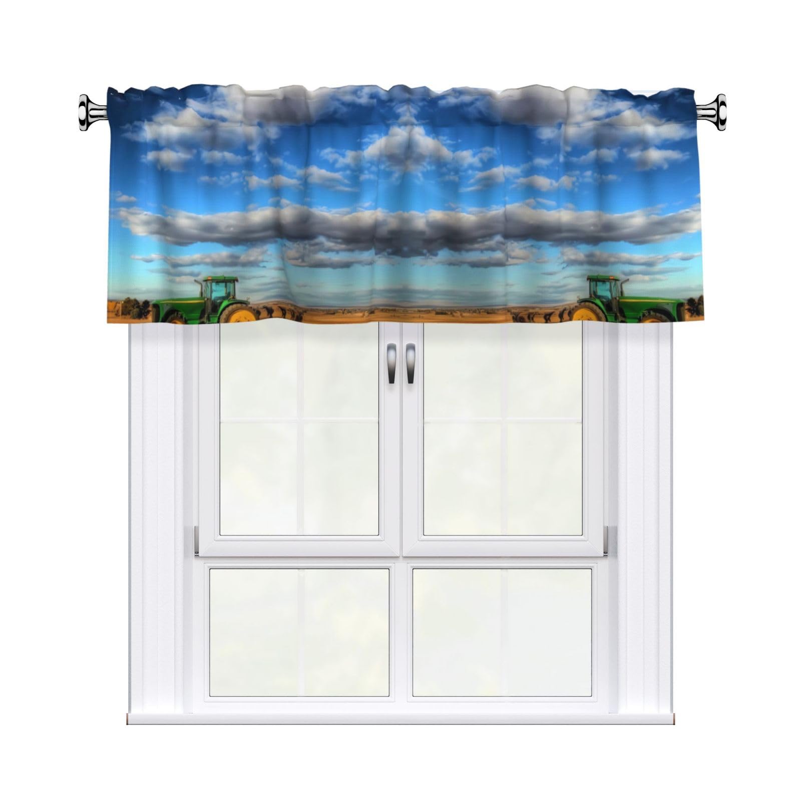 HJFCZH Fantasy Farm Tractor Prints Durable Window Layer – 54x18 Inch 100% Polyester Peach Skin Valance for Long-Lasting Style