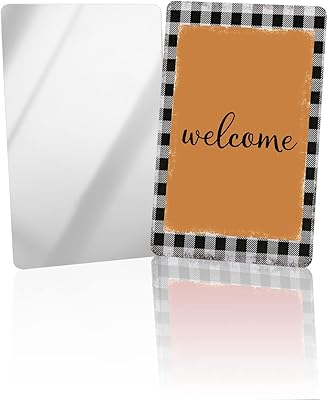 OComster Black Welcome Yellow Shabby Words Compact Mirror Bulk 2 Pack Card Mirror, Black White Buffalo Checker Lace Small Compact Mirror for Purse, Rectangular Handheld Pocket Makeup Mirror
