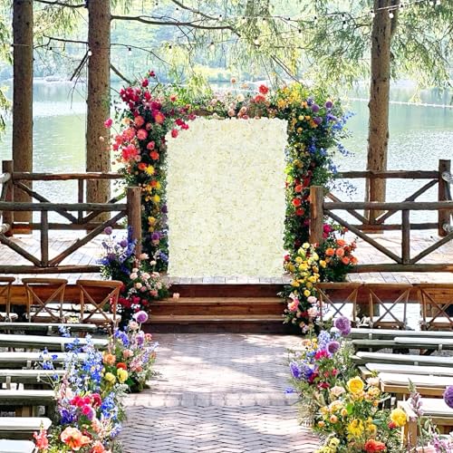 Image of Artificial Flower Wall Panels Ivory 7x4.6ft Silk Hydrangea Floral Backdrop for Wedding Baby Bridal Shower Event Photo DIY Background Decorations