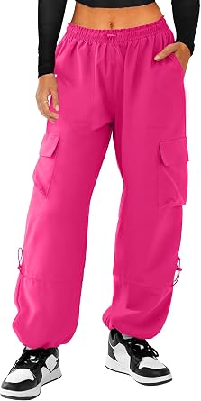 COPYLEAF Parachute Cargo Pants Women Elastic Waisted Lightweight Water Resistant Baggy Joggers with 4 Pockets