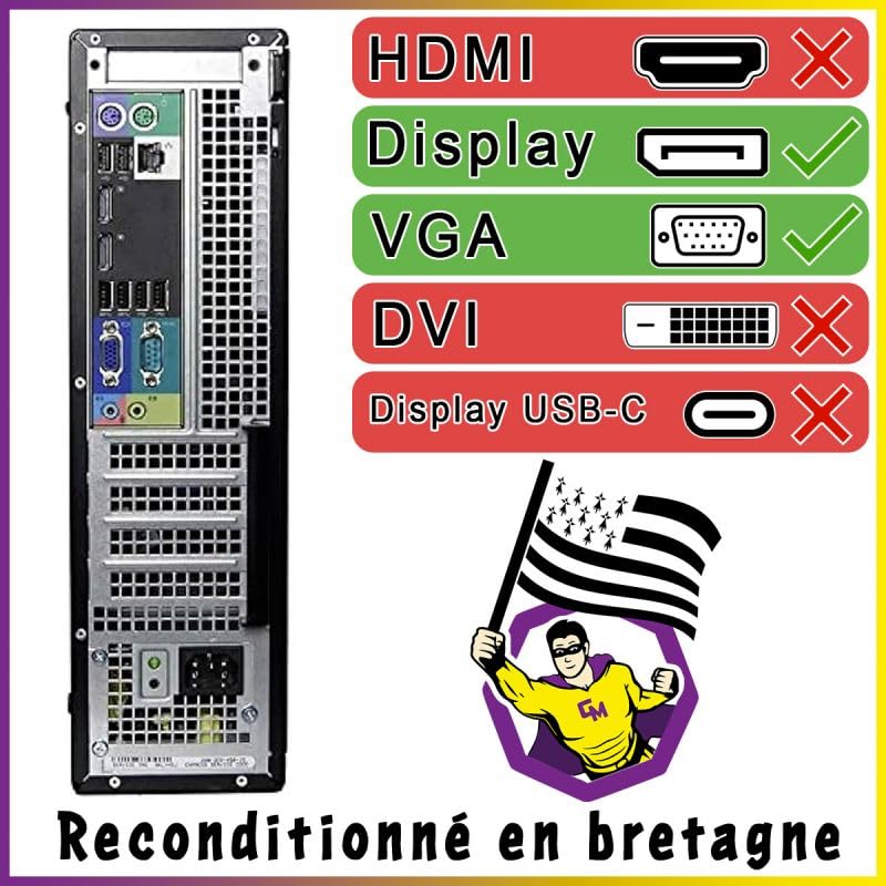 Dell PC Optiplex 7010 DT Intel I3-3220 RAM 8Go SSD 250Go WiFi W11 (Reconditionné)
