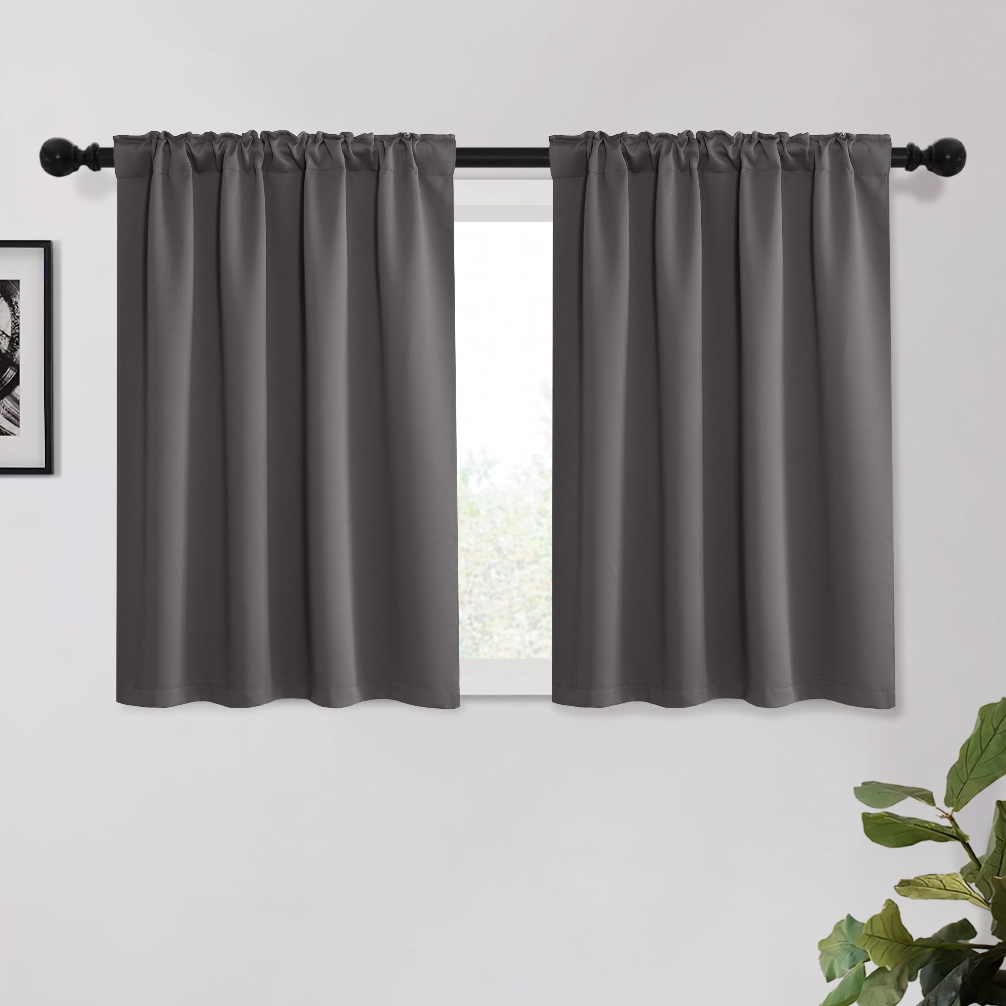 KGORGE Gray Short Blackout Curtains 45 inch Length, Privacy Thermal Insulated Curtains Noise Reducing Window Drapes for Living Room Kitchen, Back Tab