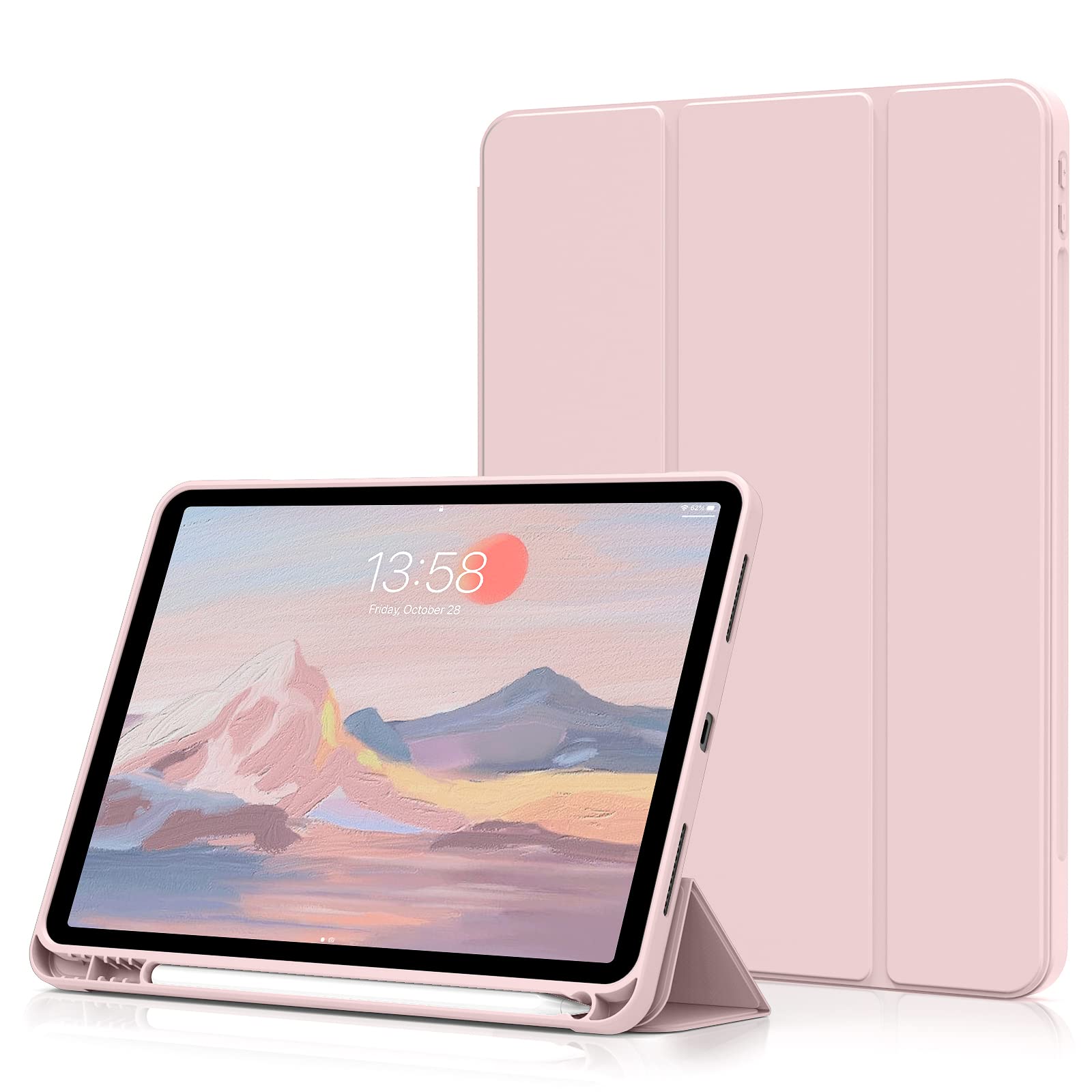aoub Hülle für iPad Air 11 Zoll M4/M3/M2 (2026/2025/2024), Hülle mit Stifthalter für iPad Air 8./7./6./5./4. Generation (2022/2020) 10,9 Zoll, Unterstützt Pencil Pro/USB-C, Auto Sleep/Wake, Rosa