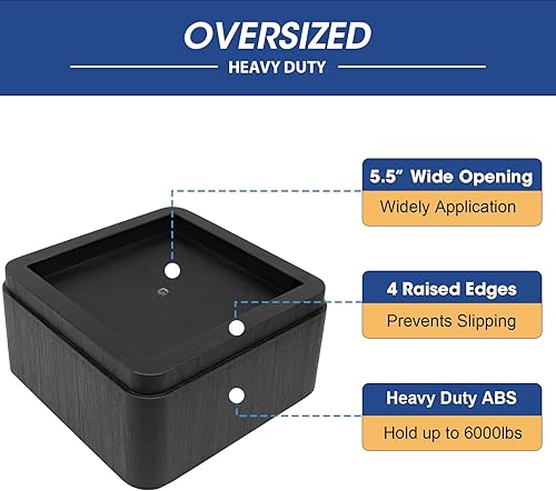 Miniatura 6 de Elevadores de cama de 3 pulgadas, de gran tamaño, para patas de hasta 5.5 pulgadas, soporte resistente de 6000 libras, bloques de elevación de cama