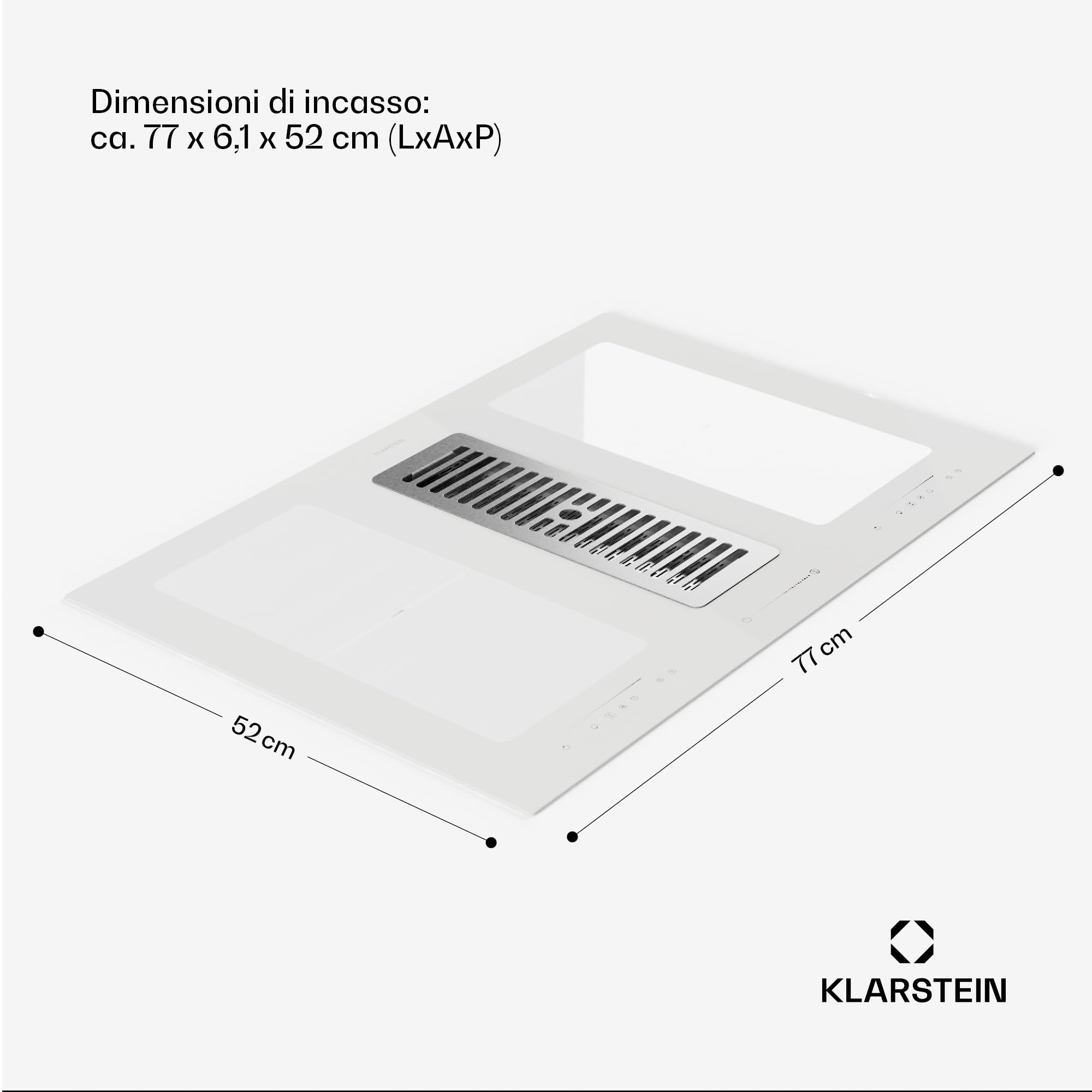Klarstein - Piano cottura con cappa integrata, piano cottura 2 in 1 con cappa integrata per cucina a isola, flusso d'aria di 391 m³/ora, Touch Control, classe energetica A+