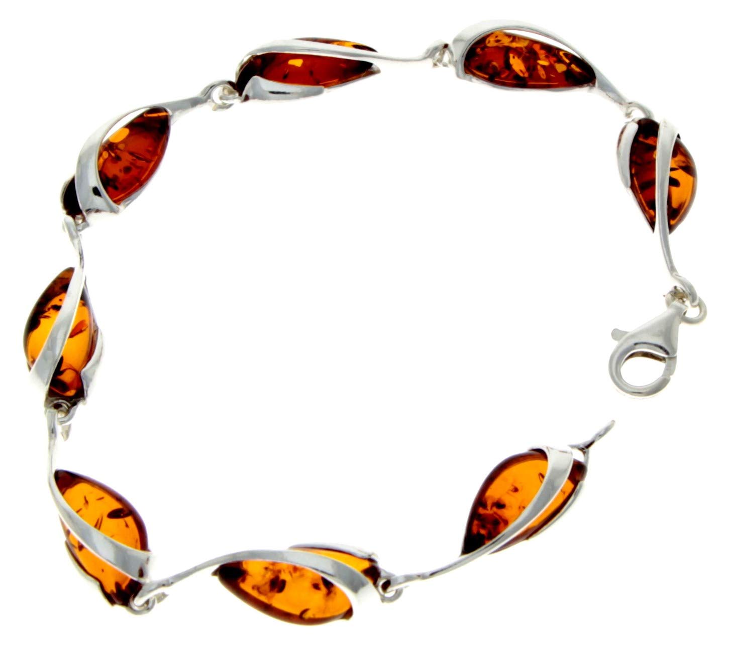 Modern Designer 925 Sterling Silver 19.5 cm Link Bracelet set with Genuine Baltic Amber Gemstones - GL501