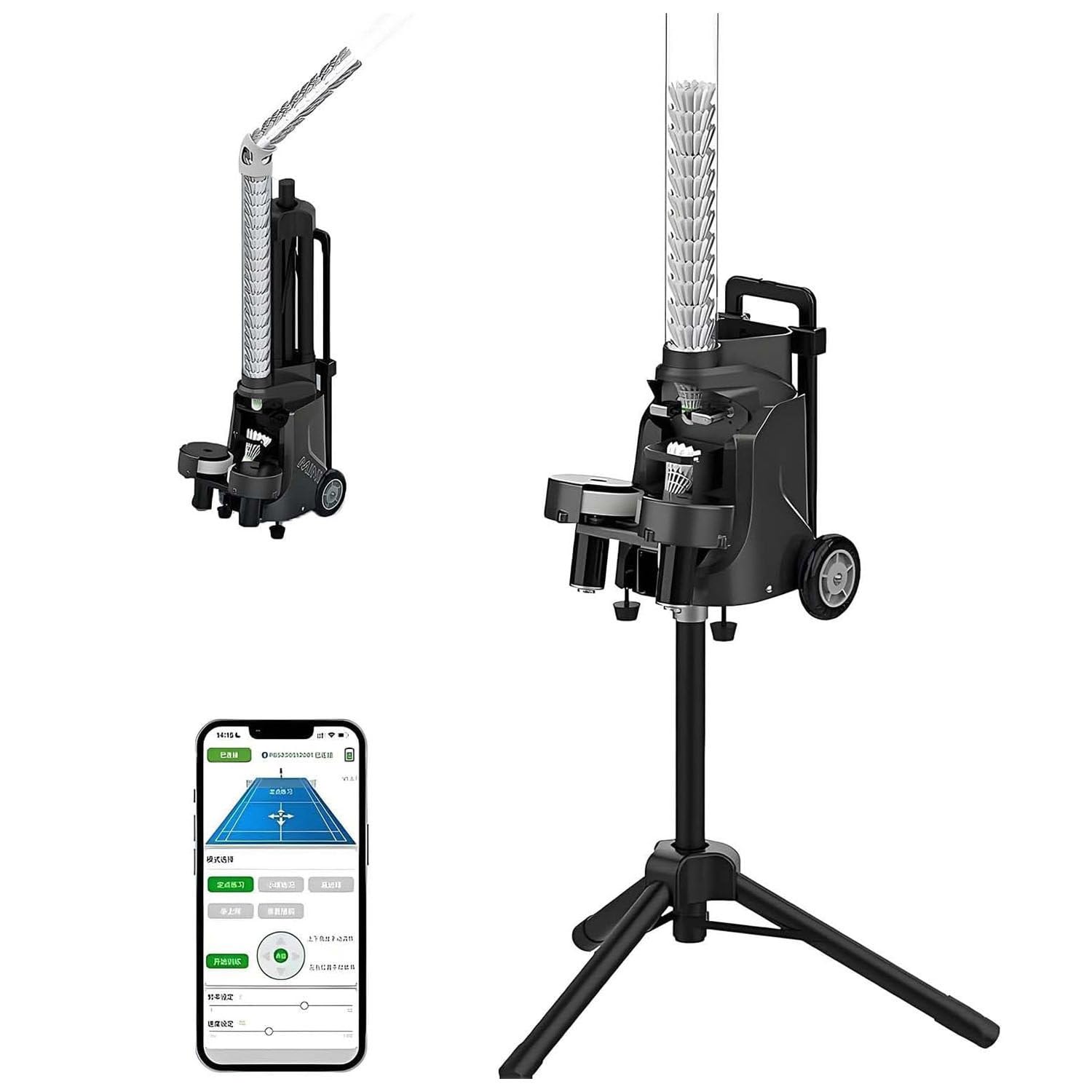 Badminton Machine, Badminton Trainer Equipment Shuttlecocks Machine for Kids/Beginners, 52 Ball Capacity, Smart App Control, 6-8Hs Battery Life, Support Variable Speed Deep&Shallow Ball Minipro