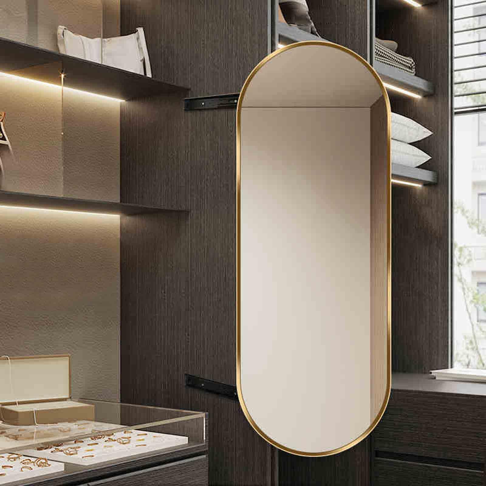 Miroir coulissant dressing grand format invisible et orientable de 120cm