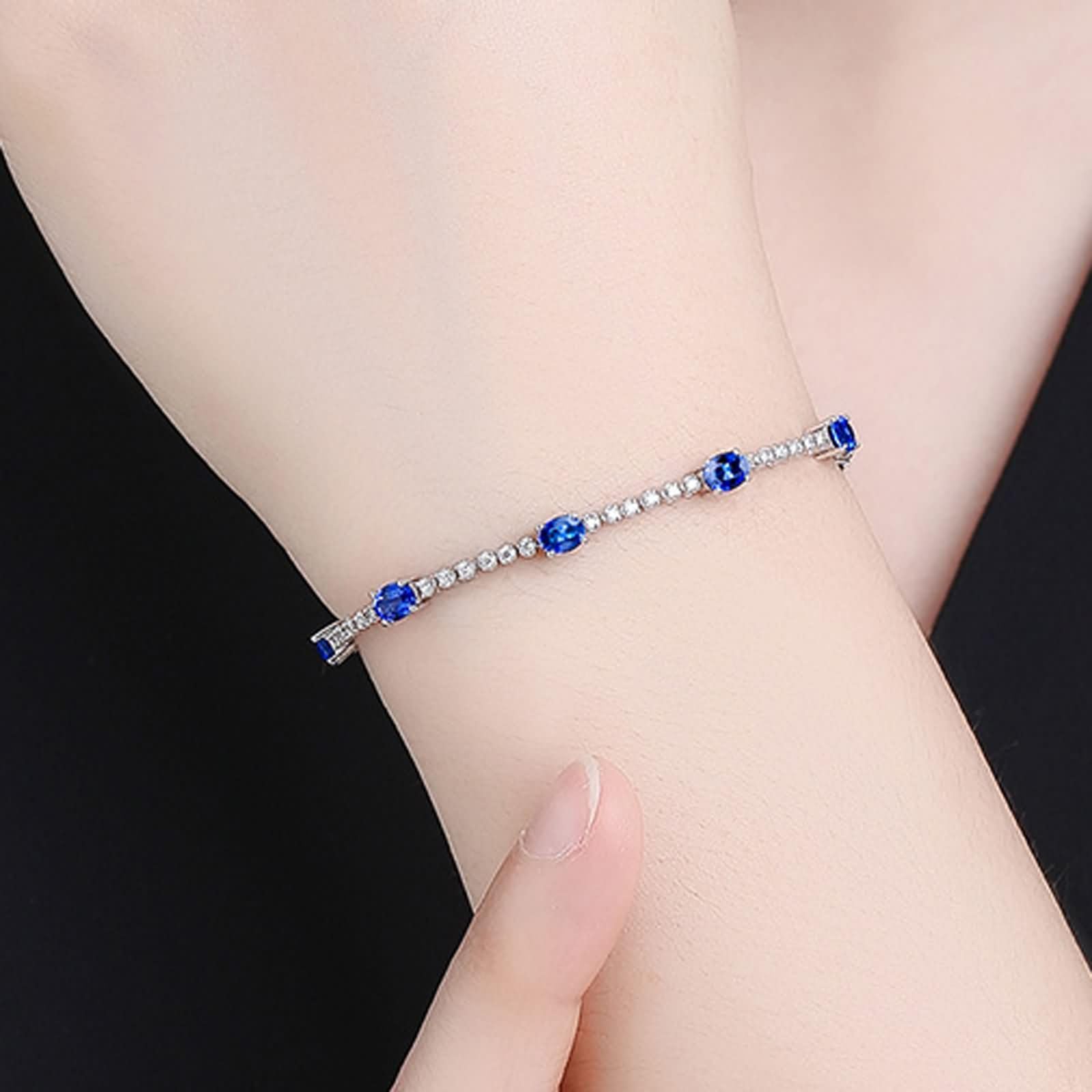 Pulseras de Mujer Oro Blanco 9 Kilates / 14 Kilates / 18 Kilates, Oval con Rubí y Diamante, Cadena Extensible 16 CM + 5 CM, Pulsera Ajustable Mujer Cadena Plata Rojo