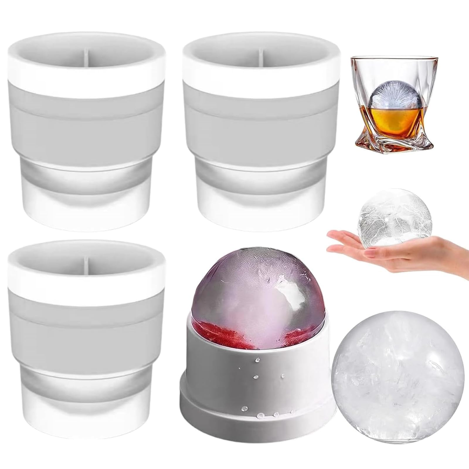 4Pcs Ice Ball Mould, Sphere Ice Cube Mould, Ball Ice Cube Moulds, Round Ice Cube Moulds for Cocktails and Beverages, Sphere Ice Cube Mould for Home Bars and Parties