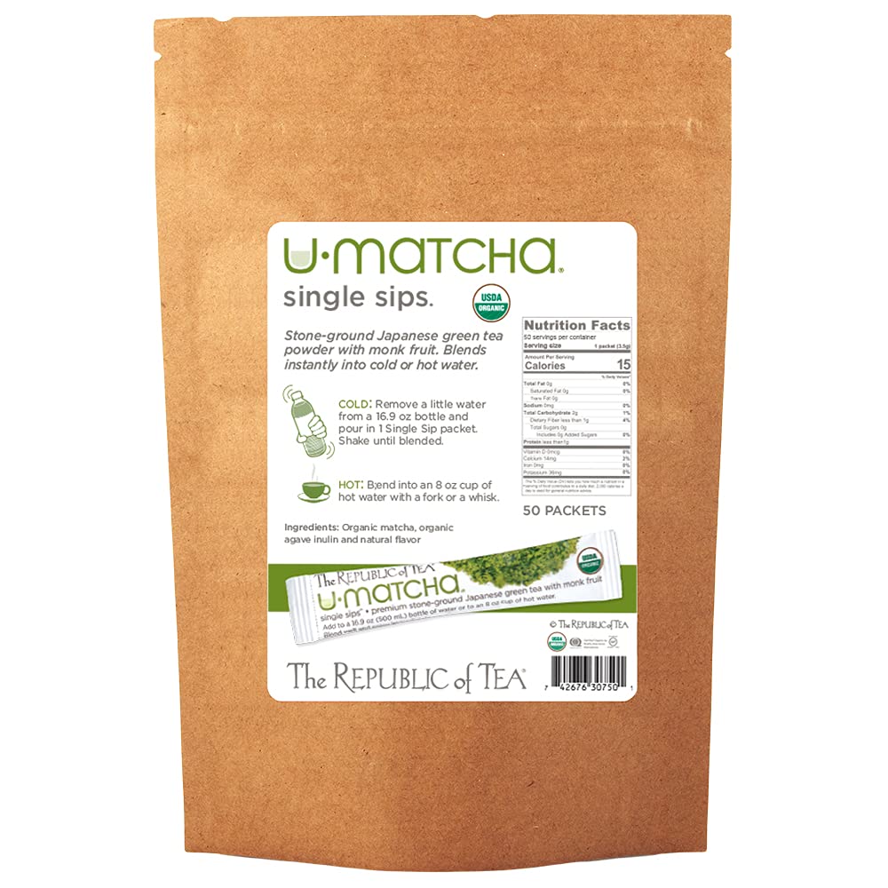The Republic of Tea Organic U-Matcha Single Sips, 50 Single Servings of Premium Instant Matcha