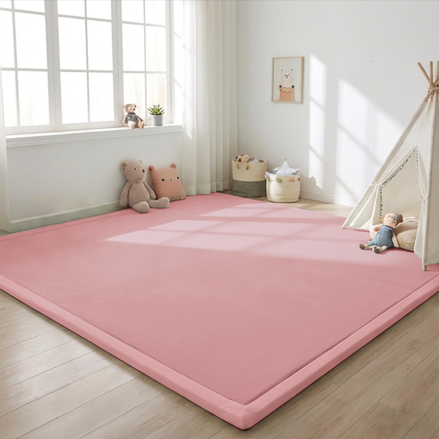 SETHEPACE Baby Play Mat, 2CM Thick Play Mats for Floor (Pink, 127x127CM)