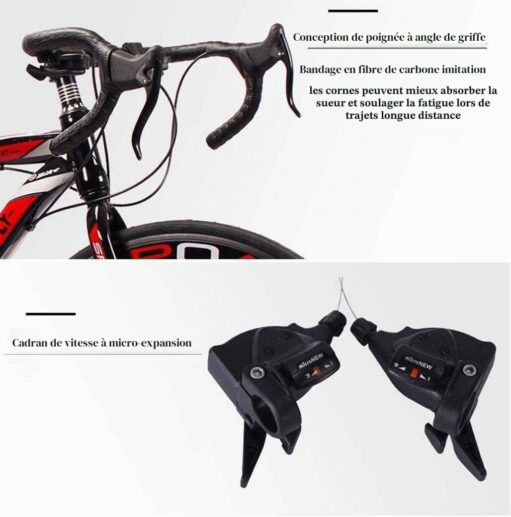 Vélo de route avec 24 vitesses et double frein à disque pour course et trajet