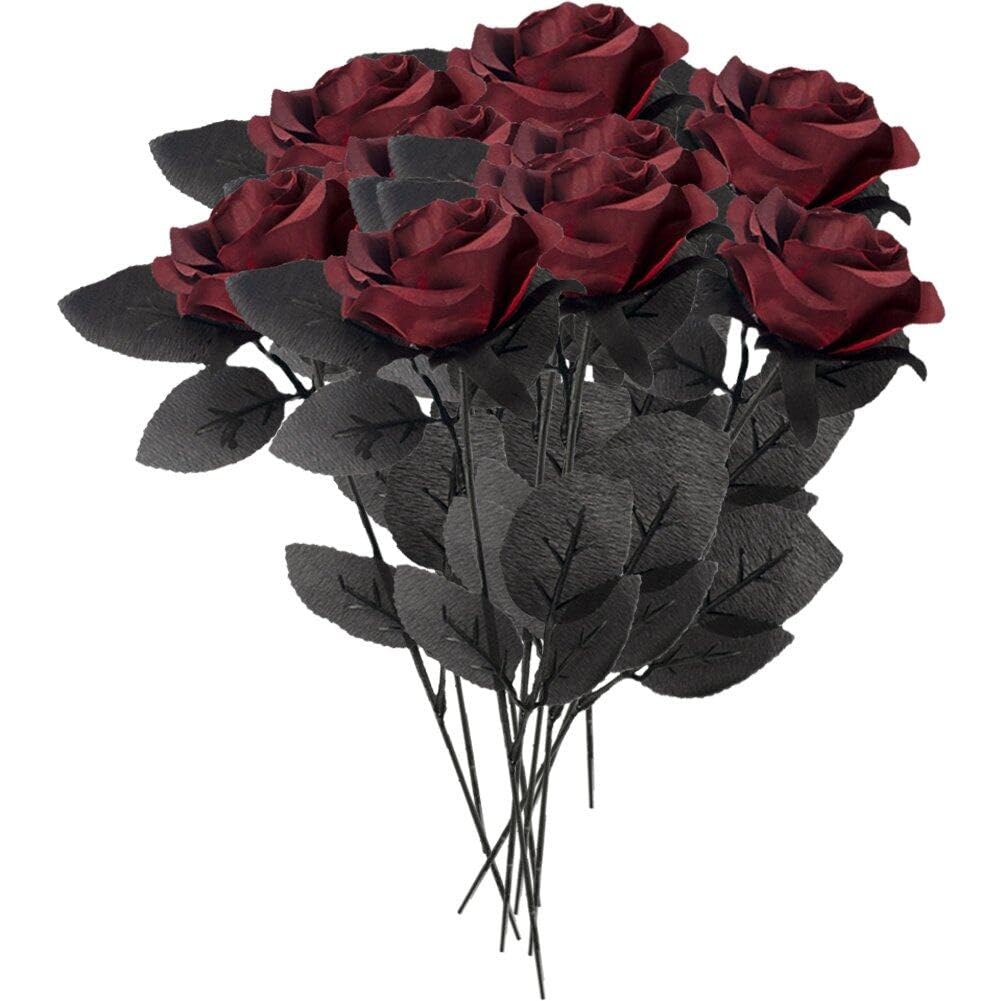 Fiore Artificiale Rosa Singolo - 12 Pezzi, Nero, Per Decorazione E Composizioni Fai Da Te