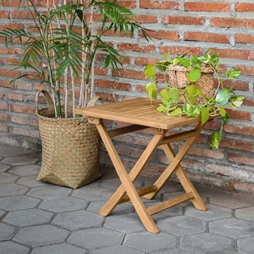 Eco Living Patio Folding Side Table, Solid Teak Wood Patio Foldable Dining Table, Outdoor Teak Square Portable Side Coffee Table Ideal for Backyard, Front Porch, Balcony(Teak) Eco Living Patio Folding Side Table, Solid Teak Wood Patio Foldable Dining Table, Outdoor Teak Square Portable Side Coffee Table Ideal for Backyard, Front Porch, Balcony(Teak)
