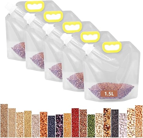 Paquete de 5 contenedores de almacenamiento de arroz con boquilla de vertido y asa, dispensador de arroz hermético transparente a prueba de humedad