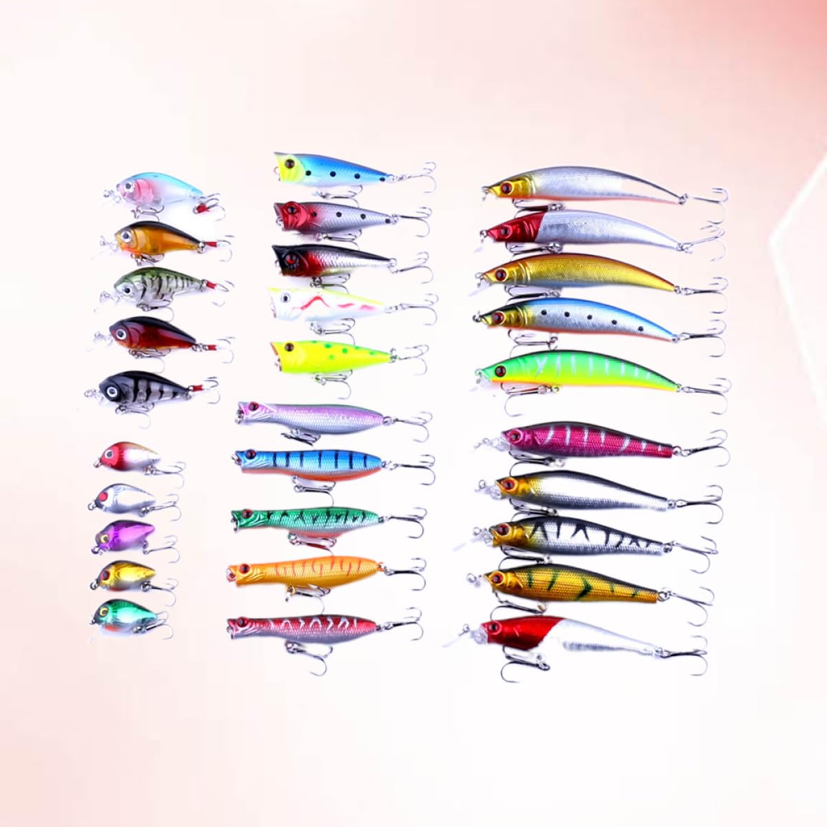 Toyvian Kit de 30 Leurres de Pêche Résistants à Déchirure en Métal Forme Poisson Réflecteurs de Lumière 6 Spécifications pour Amateurs de Pêche en Eau Douce et Salée