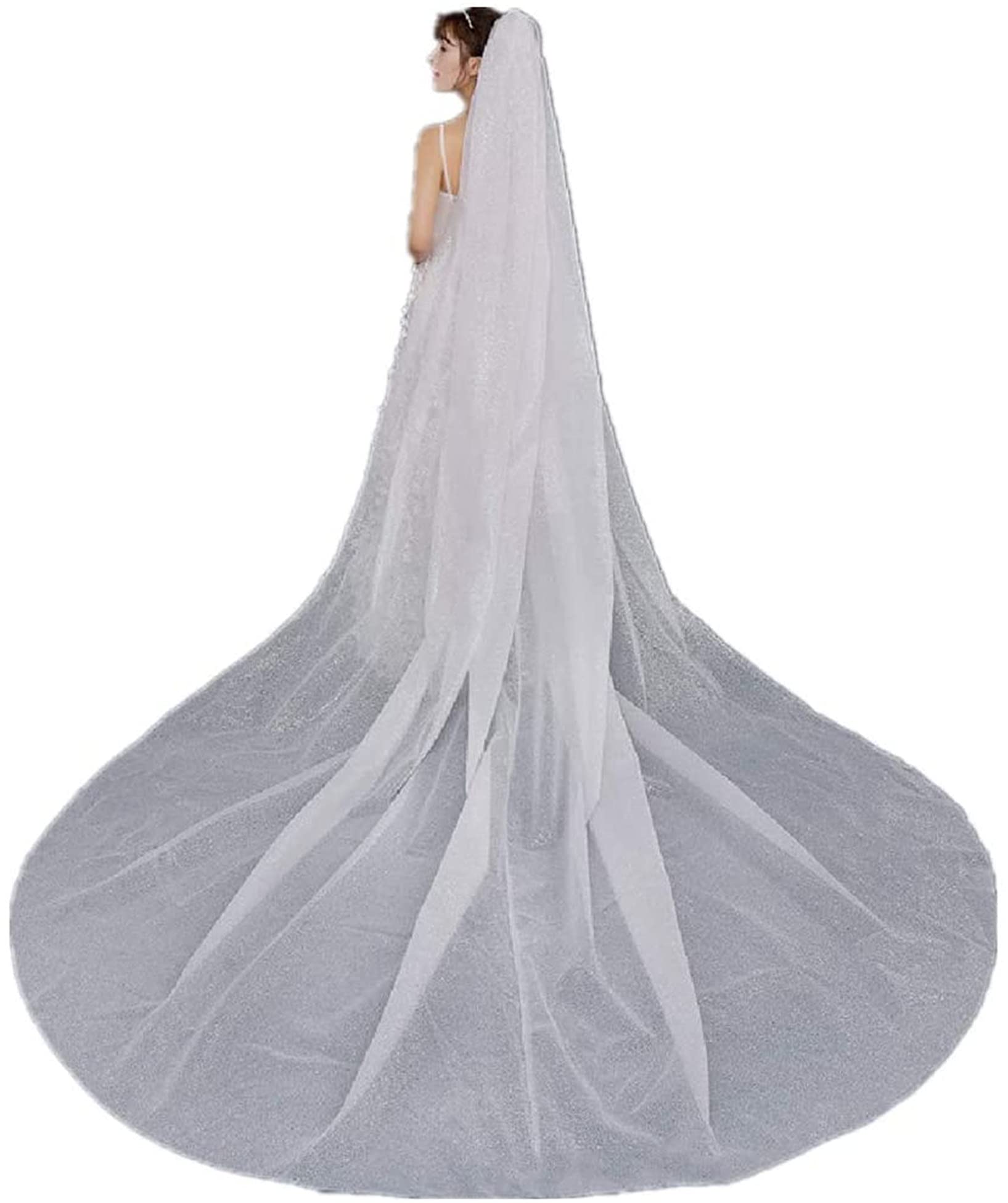 Veli Sposa retrò Bling Velo da Sposa con Paillettes Spruzzate d'oro Coda Lunga Cappella Sposa Accessori per La Sposa Abito Elegante Tulle Morbido con Pettine per Capelli, 1 Livello,Bianca,3 * 3 m