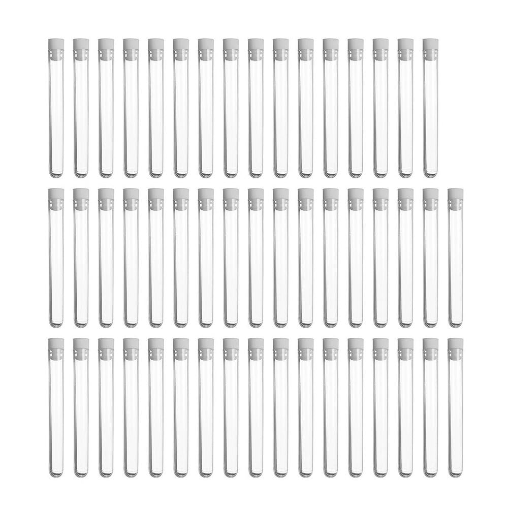 50Pcs/Set Clear Plastic Test Tube 12x100mm with Cap U-Shaped Bottom Long Transparent Test Tube Lab Supplies