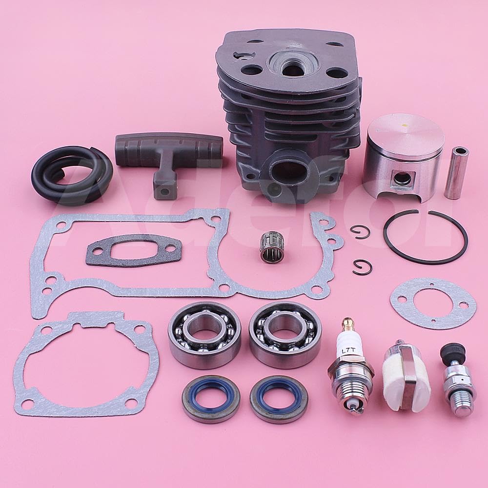 Kit de pistón de cilindro de 46 mm, for motosierra Husqvarna 55 51 503609172 W Junta Pasador de sello de aceite Cojinete Manija de arranque de línea de combustible Pistón de cilindro de jardín