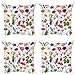 ABAKUHAUS Fiore Federe Cuscini Set di 4, Colorato Fiori di Primavera, Stampa Digitale Fronte-Retro con Accento Moderno, 45 cm x 45 cm, Rosa Verde Rosso