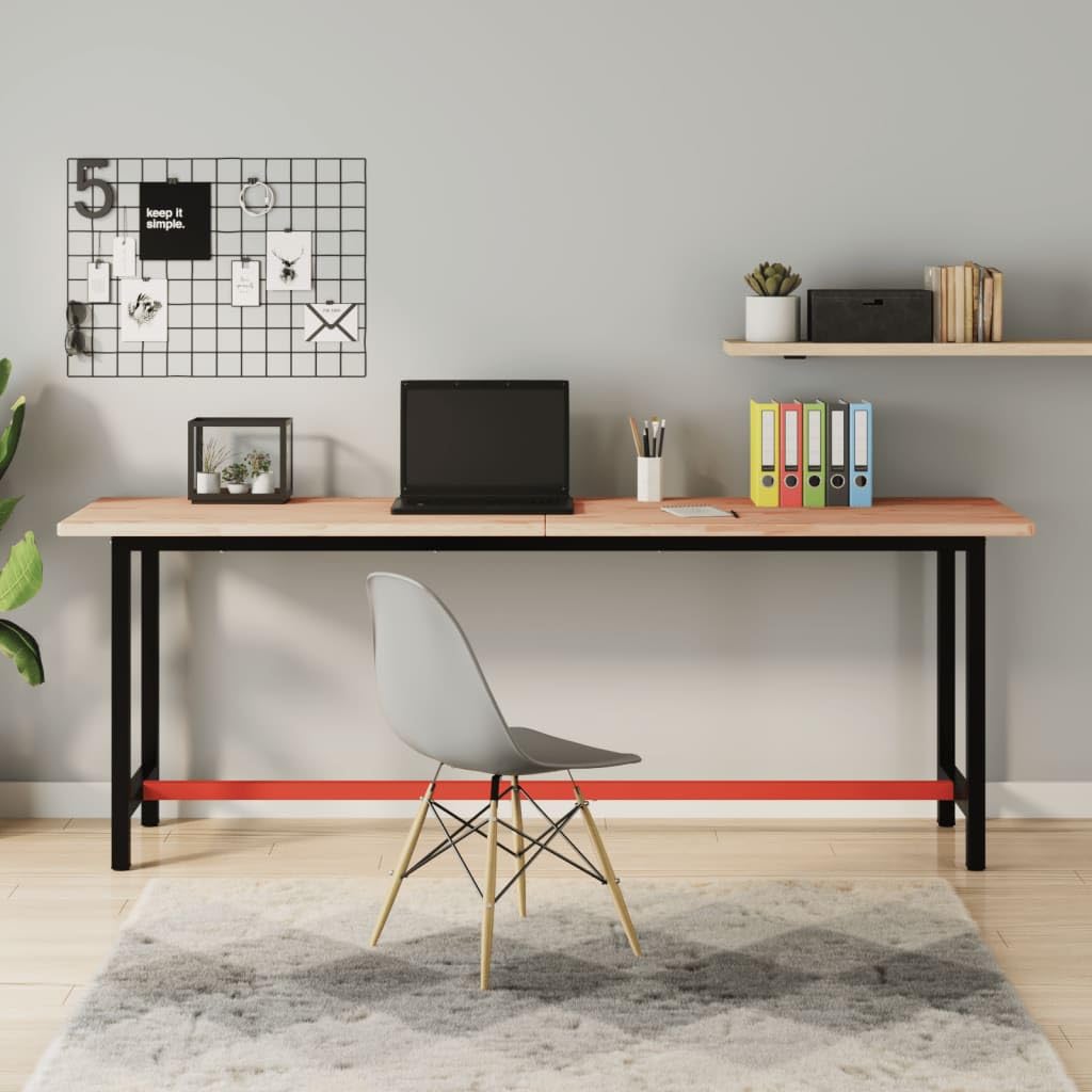 Banco de trabajo de 200 x 55 x 81,5 cm, madera maciza de haya con estructura de metal pulverizada, robusta mesa de trabajo para taller, garaje, sótano, versátil mesa de embalaje con gran área