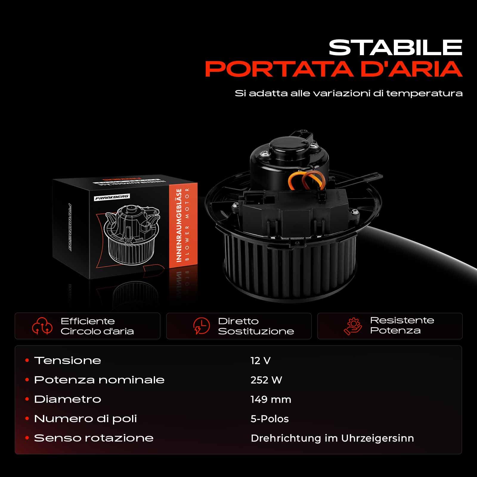 Frankberg Motore del ventilatore Ventilatore del riscaldamento Compatibile con Golf IV 1J1 L.u.p.o 6E1 6X1 Polo 6N2 A3 8L1 Golf IV Variante 1J5 Replace# 700158