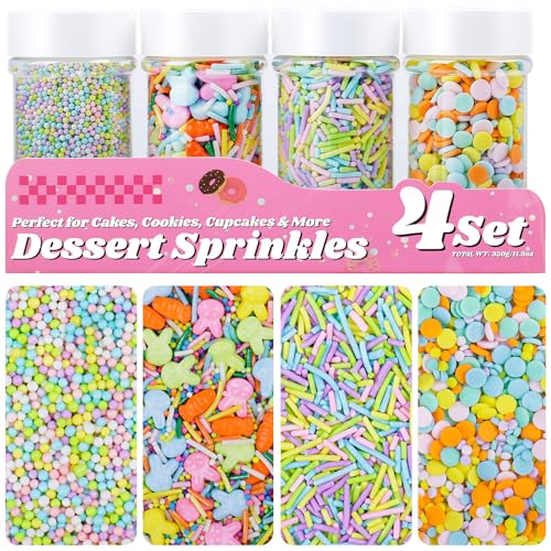 Image of Easter Sprinkles for Baking, 11.3oz Pastel Sprinkles Edible Bunny Carrot | Mix Nonpareils Confetti Jimmies Sprinkles for Cakes Cupcakes Cookies