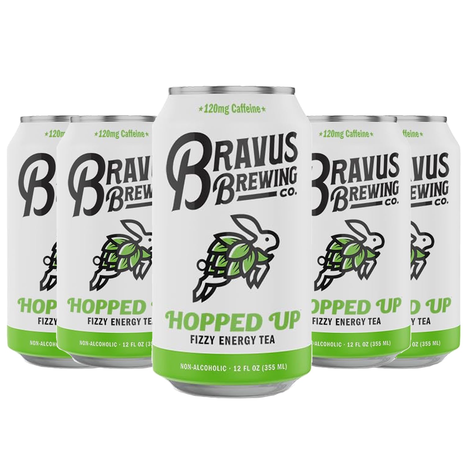 Bravus Hopped Up Sparkling Energy Tea 5 Pack - 12 fl oz - Low Calorie, Organic Black Tea with Organic Hops and 120mg Organic Caffeine - Refreshing Boost with Only 10 Calories