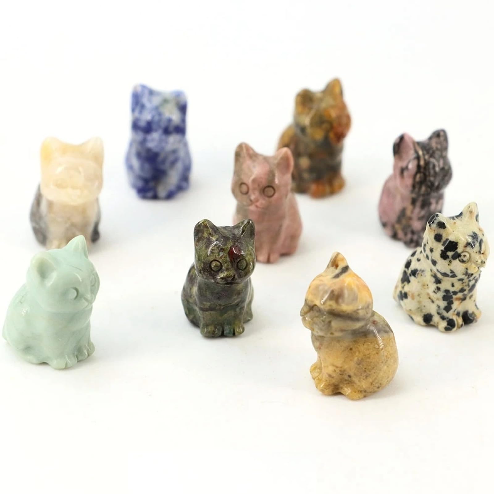 CYLRWSR Natural Crystal Cat Elephant Owl Rabbit Turtle Statue Carving Animal Figures Small Home Decor 5Pcs