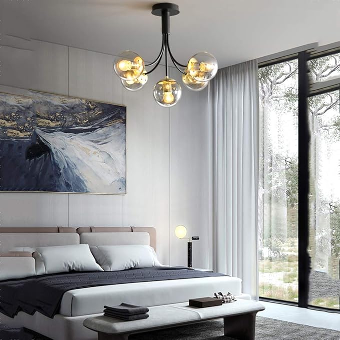 NZDY 5 lampen, vintage plafondlamp, modern, antiek, brons, sputnik, industriële plafondlamp voor keuken, eetkamer, slaapkamer, studio, soiorno kleur, 5 lampen, transparante kleur, 5 lampen photo 2