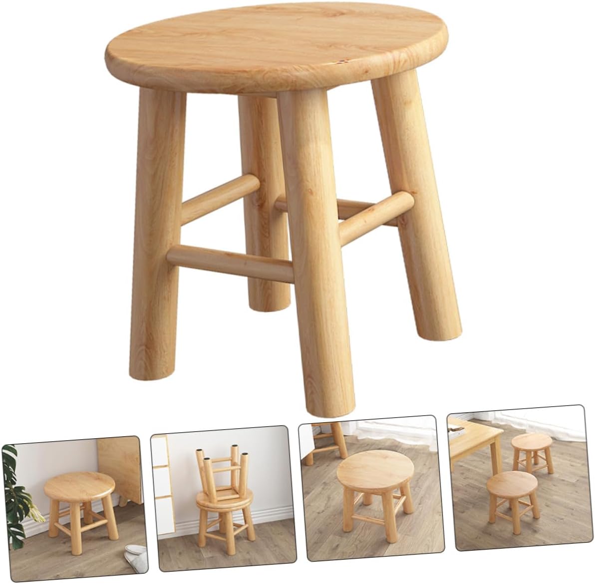 Non-Slip Solid Hardwood Shoe Changing Stool Small Wooden Step Stool for Bathroom Kitchen Bedroom Entryway Smooth Polished Surface Stable Multipurpose Seat for Home Use