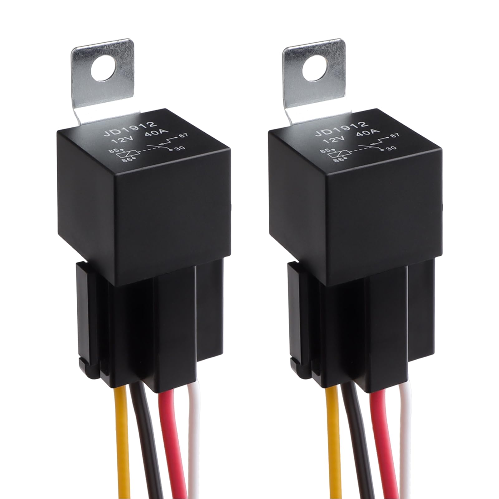2 Rel&egrave; Auto 4 Pin 12V 40A Con Presa E Cavi Precablati - Per Luci, Fendinebbia, Alzacristalli
