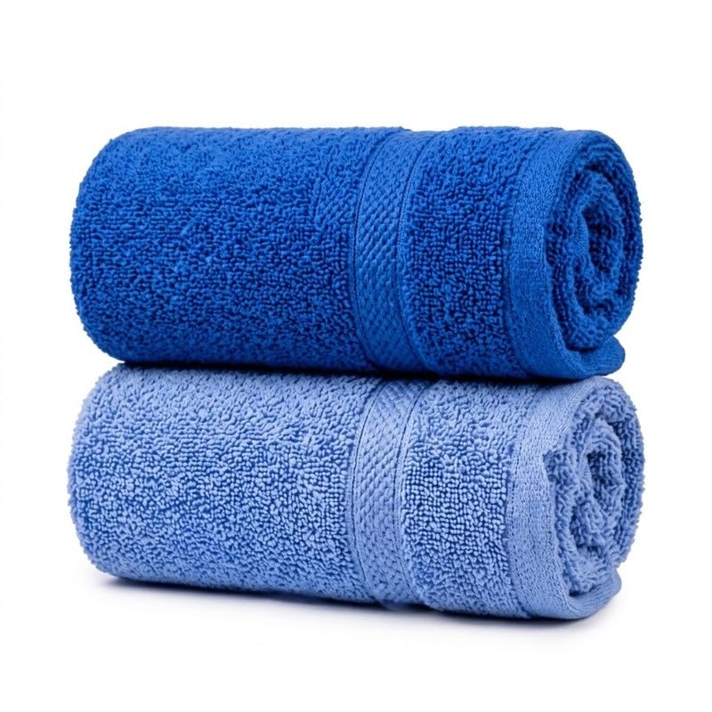 Image of TowelWala Premium Hand Towel 550 GSM Soft Absorbent Quick Dry (Blue /Blue) | Premium 550 GSM cotton with woven border-quick drying and perfect for bathroom, kitchen, gym, and travel.