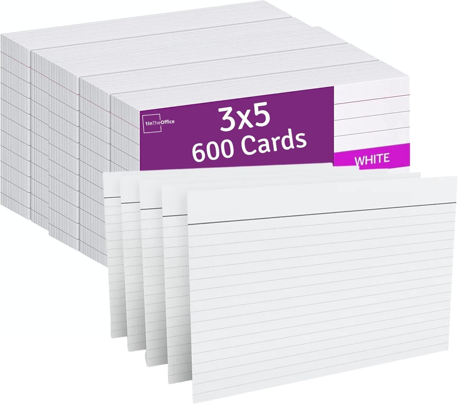 1InTheOffice Tarjetas de índice, tarjetas de notas 3 x 5, tarjetas de memoria de línea, paquete de 600