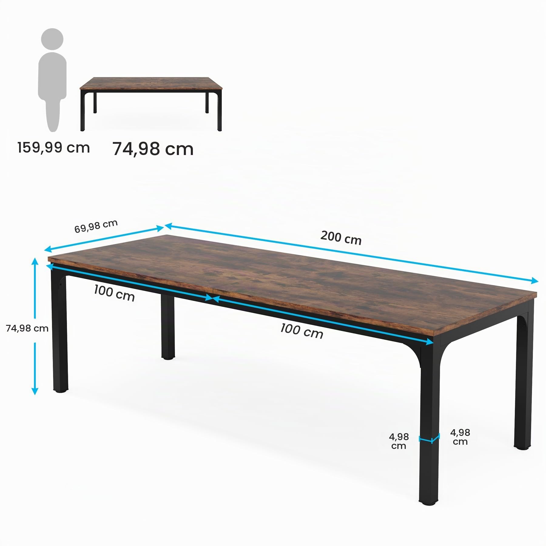 Tribesigns Bureau Informatique pour Ordinateur Portable, Table d'étude Double Long pour Chambre de Bureau à Domicile, 200 x 70 x 75 cm, Marron Rustique