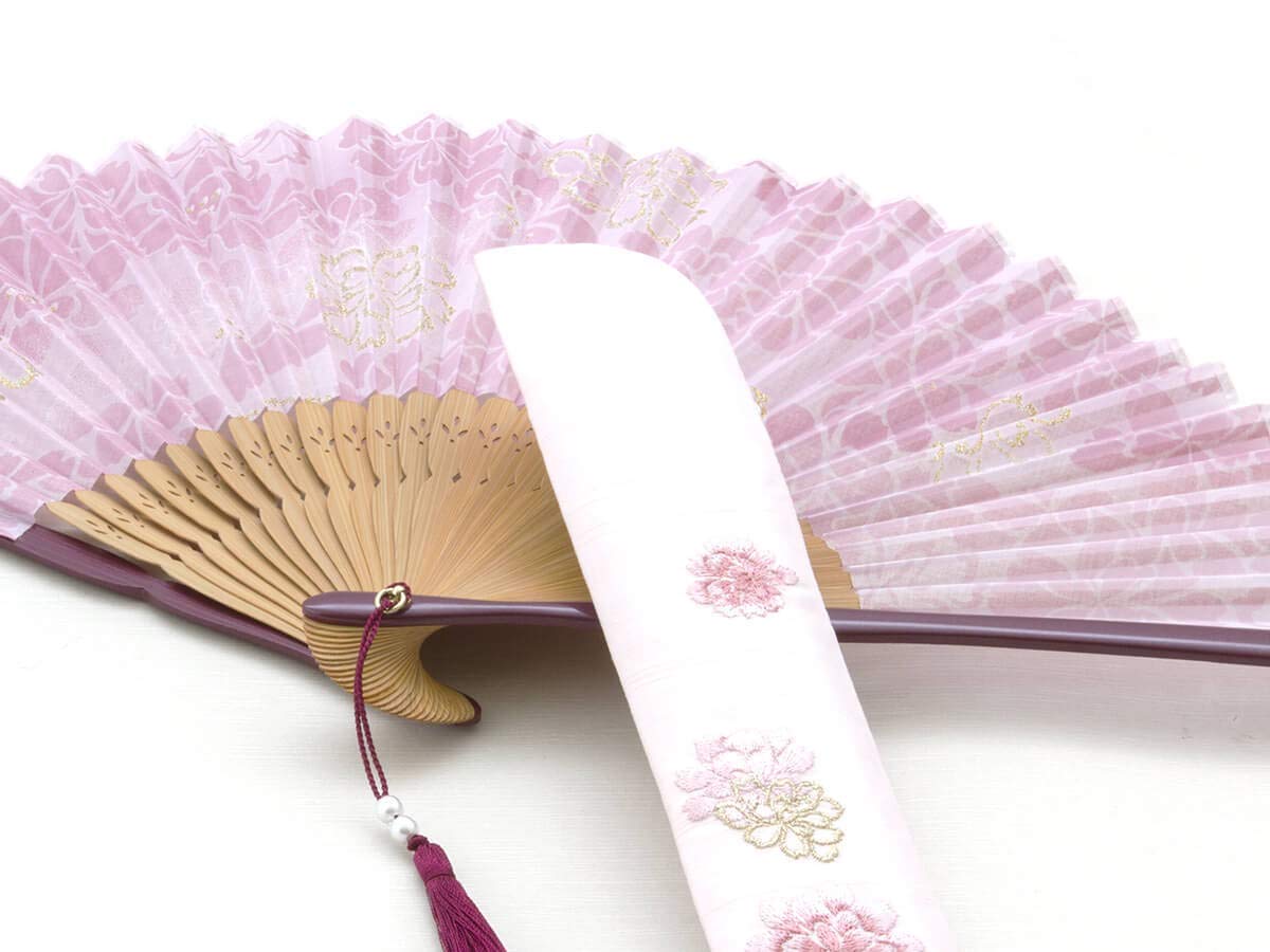 Handfächer Kiyoshisakura, Rosé, Bambus Holz und japanische Baumwolle, Premium-Qualität Stoff Etui und Geschenkbox
