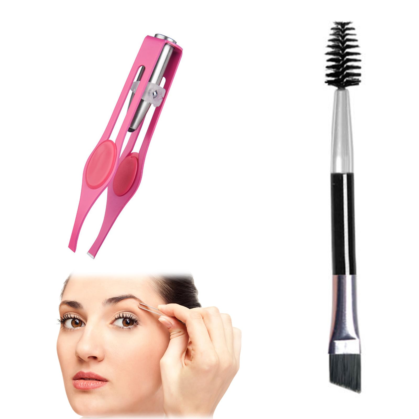Pinzas con Luz LED para Cejas,Pinzas Depilar con Luz,Pinzas con Luz LED,Pinzas de Depilación con Luz,Cepillo de Cejas,Pinzas de Maquillaje con Luz para Mujeres Hombres,Pinzas Cejas de Acero Inoxidable