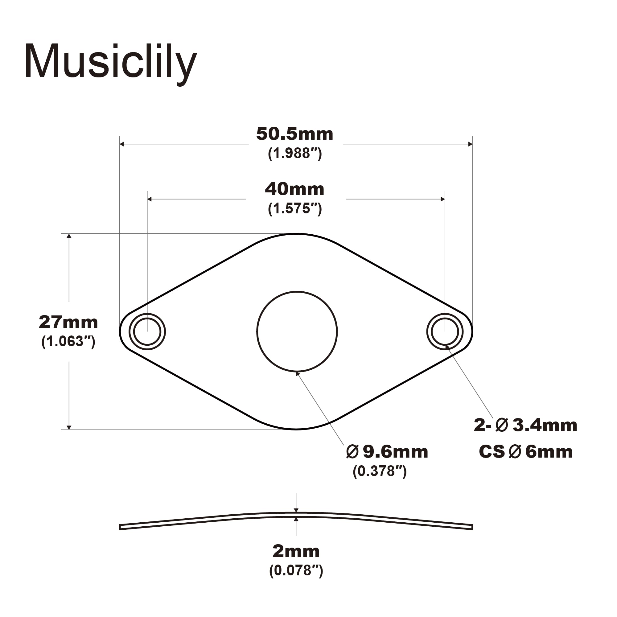 Amazon.co.jp: Musiclily Pro 9.6mmスチール製カーブ ダイヤ型ジャック