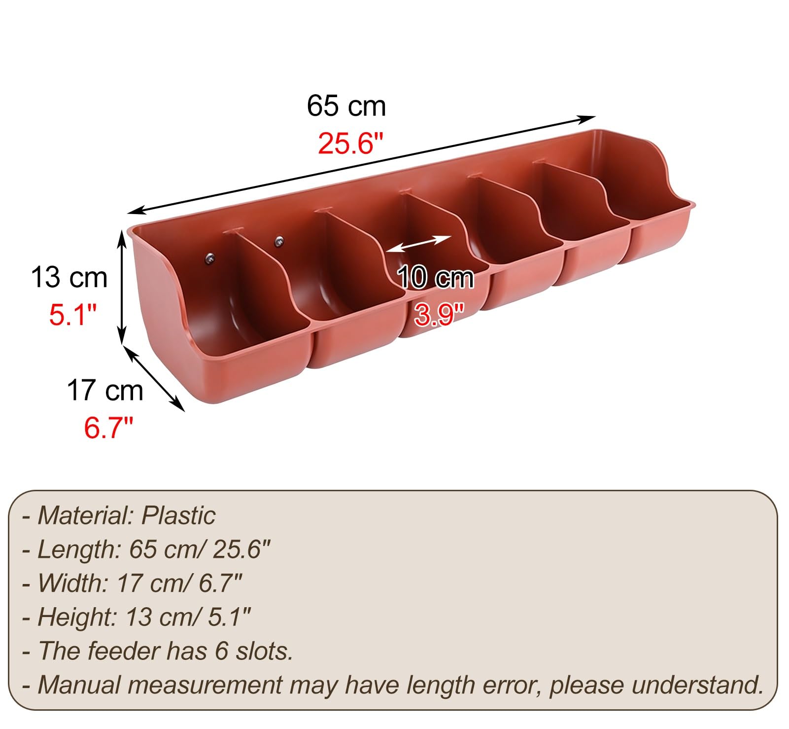 Comedero para Cerdos Comedero Pequeño de Plástico Liso para Lechones, Bebedero Multicompartimento con Diseño Semicerrado, Comedero para Aves Corral Patos Gallinas(Red L65cm/25.6")