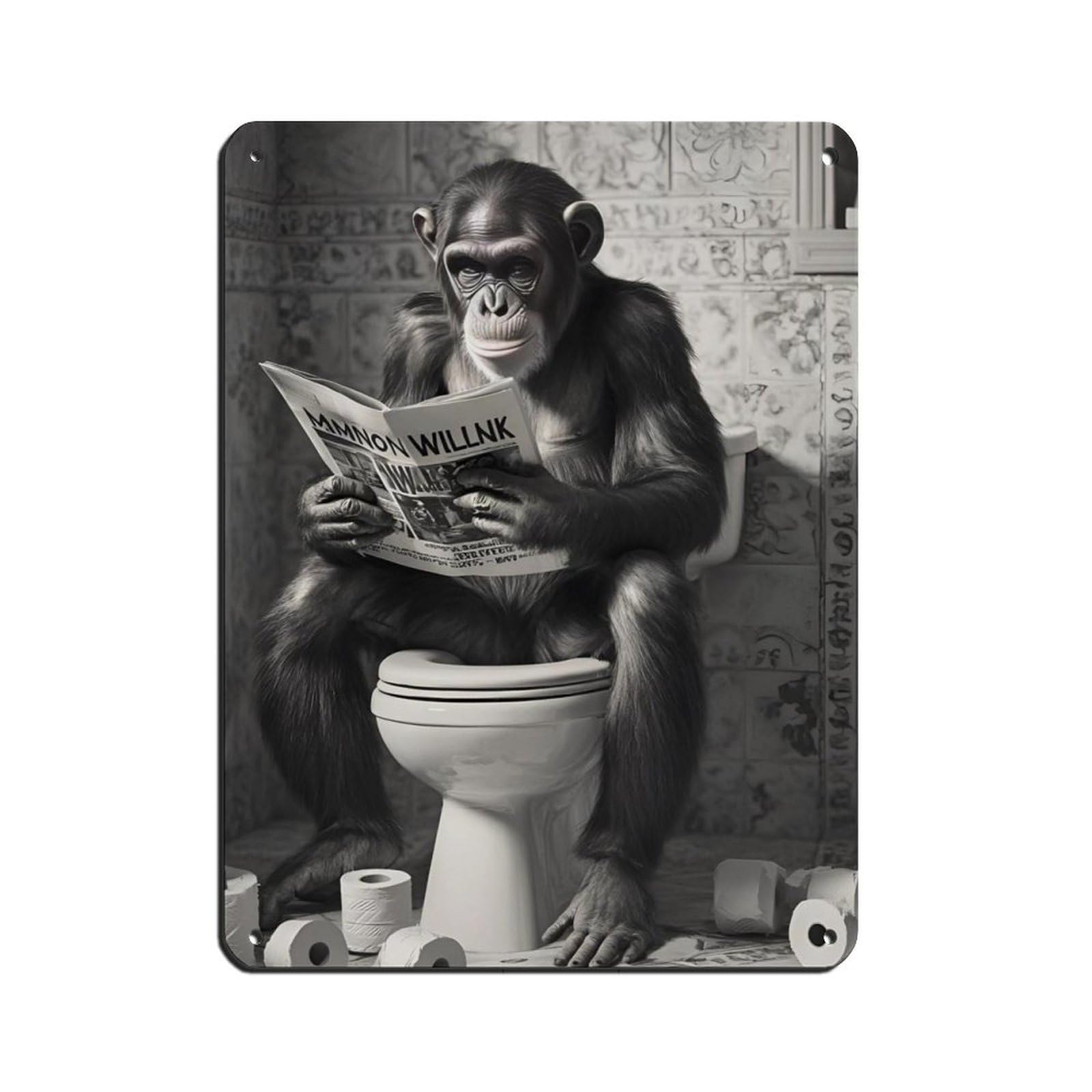 Funny Monkey Bathroom Art Retro Poster Metal Tin Sign Chic Art Retro Iron Painting Bar People Cave Cafe Family Garage Poster Wall Decoration 12x16inch(30x40cm)