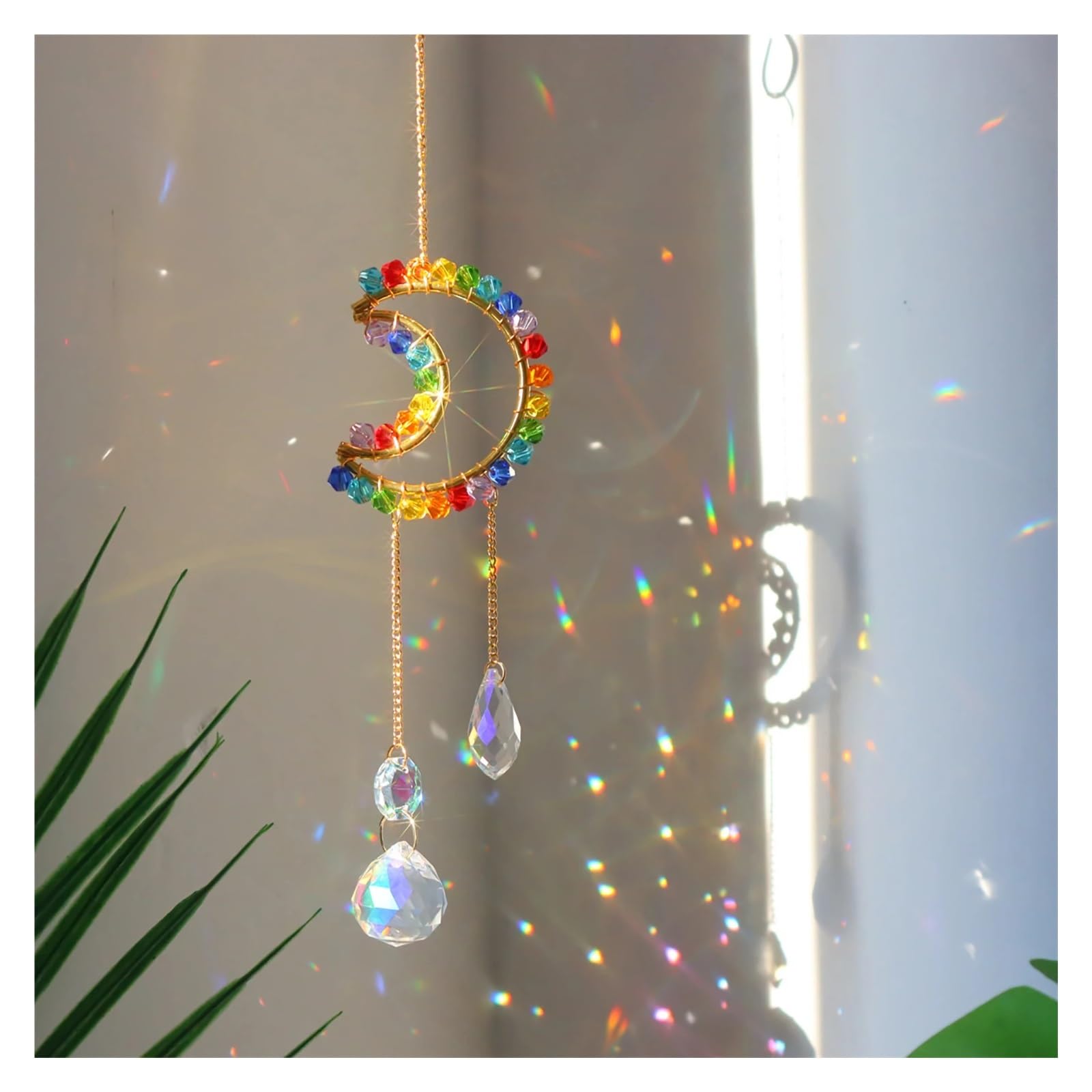 1 pièce Attrape-Soleil en Cristal Arc-en-Ciel, Pierre Brute, Lune, décoration d'intérieur for Jardin, Chambre à Coucher, Balcon, Pendentif(White)