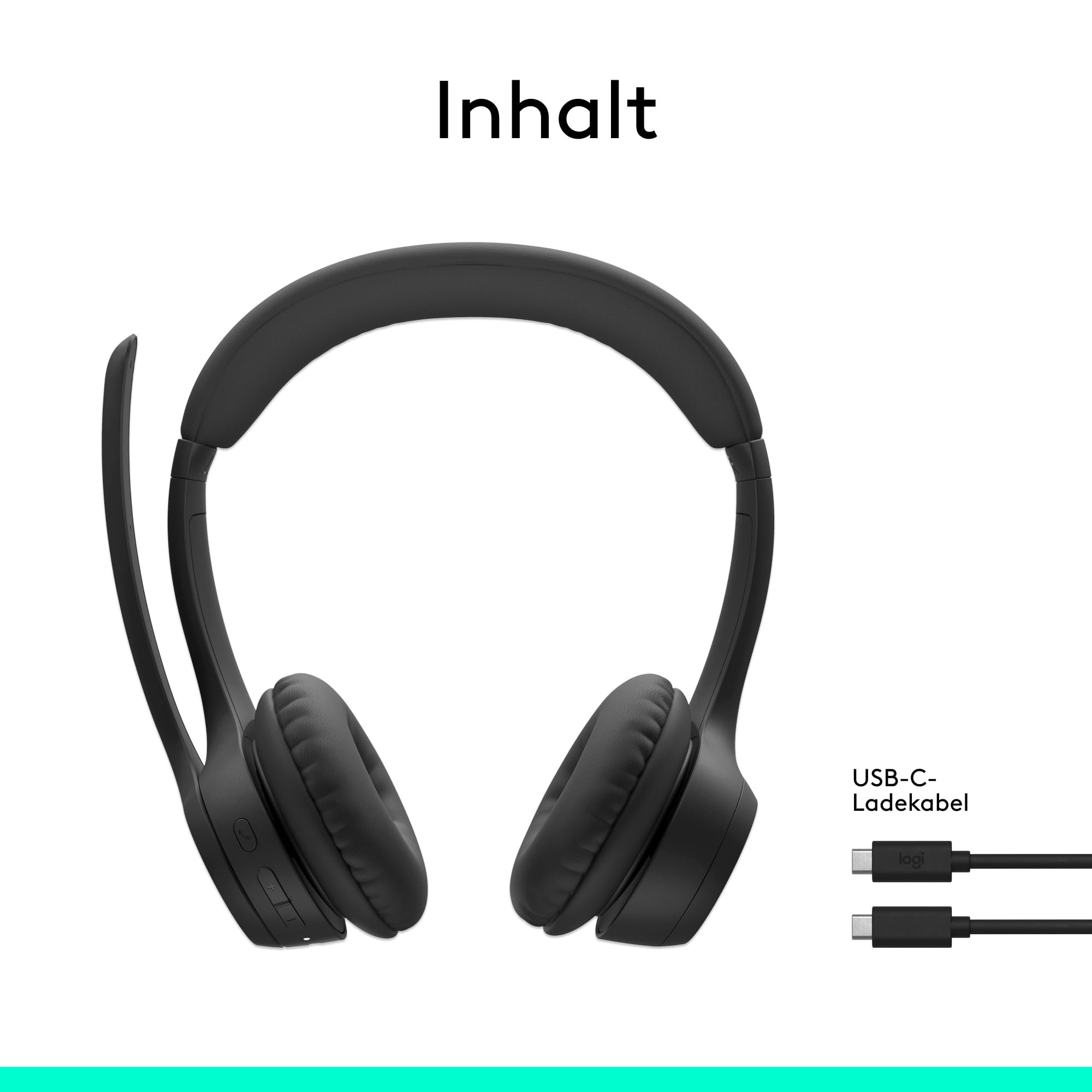 Logitech Zone 300 Wireless Bluetooth Headset mit Mikrofon inkl. Geräuschunterdrückung, kompatibel mit Windows, Mac, Chrome, Linux, iOS, iPadOS, Android - Schwarz