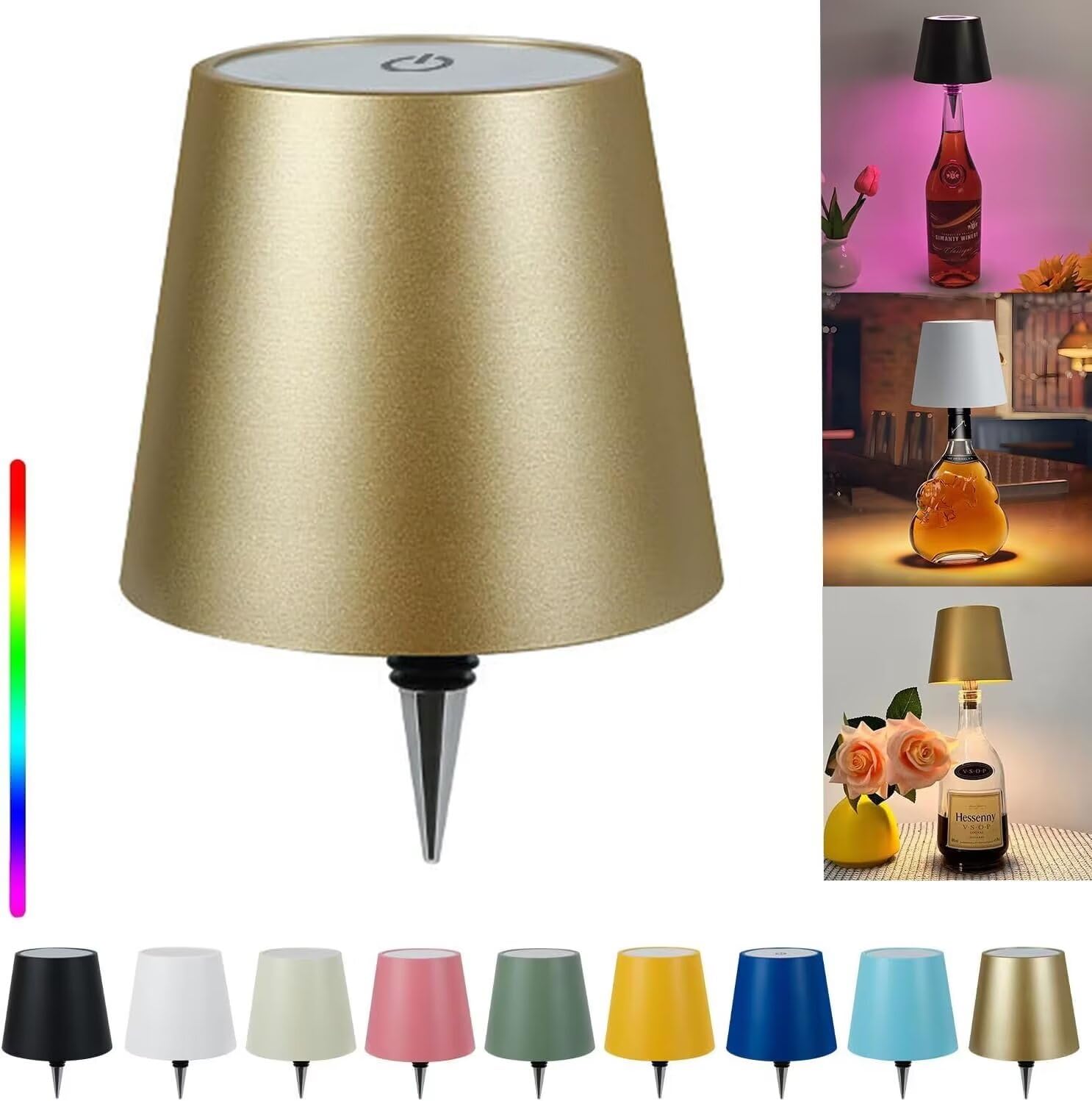 Pridola Wireless Bottle Lamp, 14cm Wine Bottle LED Light, RGB/3 Color Stepless Dimming Wine Bottle Decorative Lights, Touch Control LED Wireless Wine Bottle Lampshade, Tabletop Portable Bottle Lights
