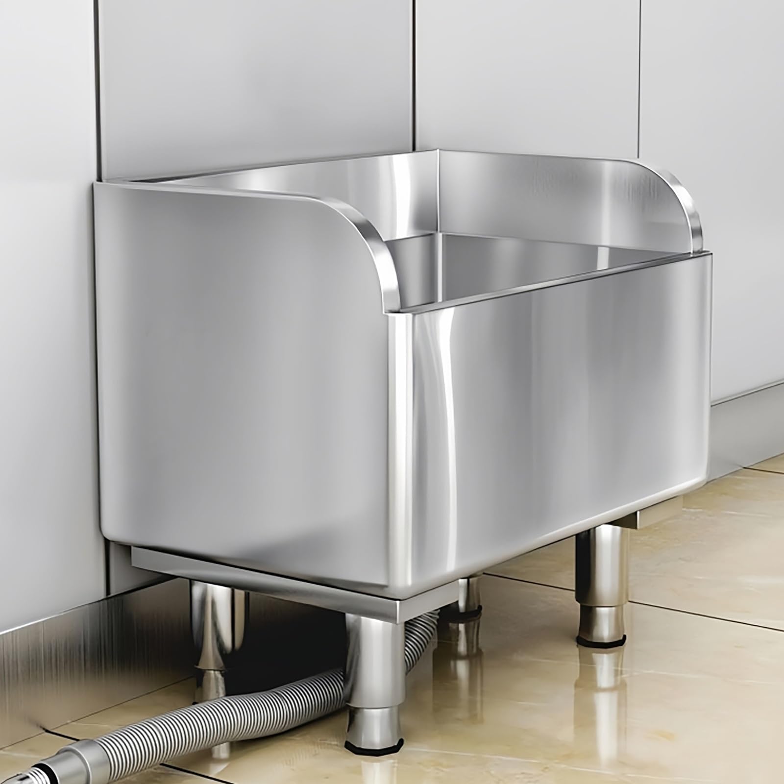 Évier de sol commercial autoportant en acier inoxydable de grande capacité