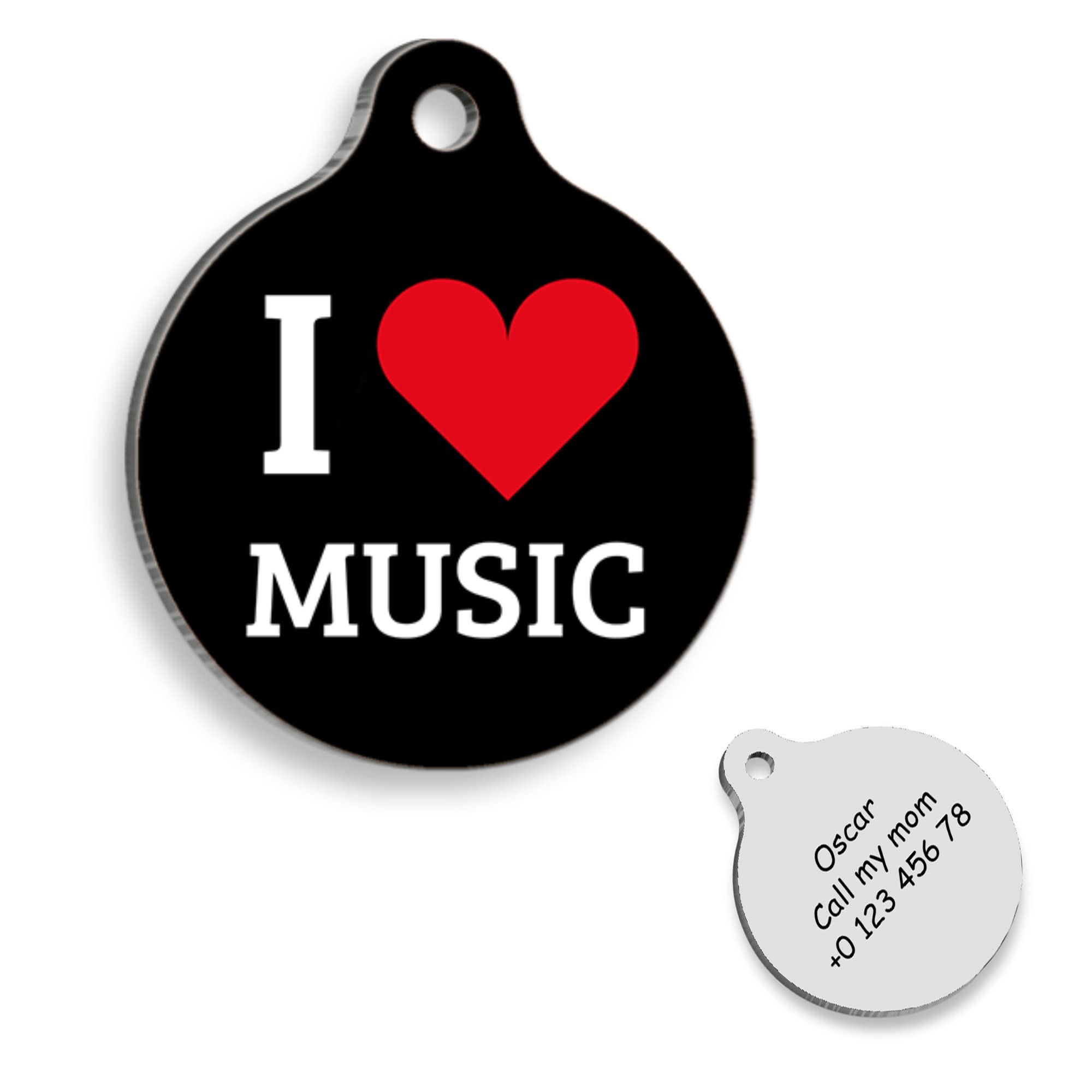 I LOVE MUSIC Personalized Dog Tag - Custom Name Tag - ID Tag for Dog & Cat - Customized Pet Tags - Dog & Cat Name id Tag - Dog Name Tag - Engraved Dog Tag